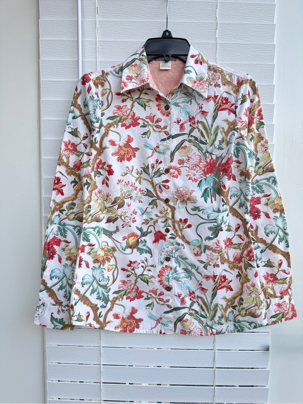 Tommy Bahama Women’s Floral Button Front Shirt XS White Cotton Long Sleeve - Picture 4 of 8